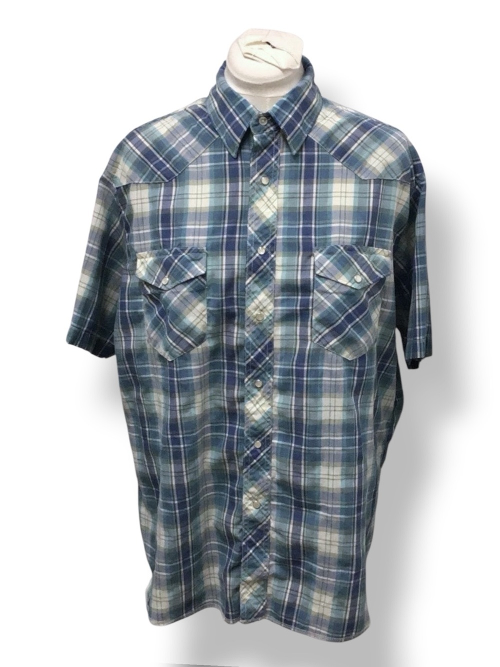 Wrangler Mens Short Sleeve Button-Up Shirt Vintage Western Style Plaid Cowboy XL